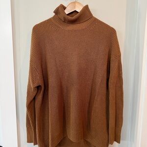 Cotton/Cashmere Cozy Brown Turtleneck Sweater, Medium